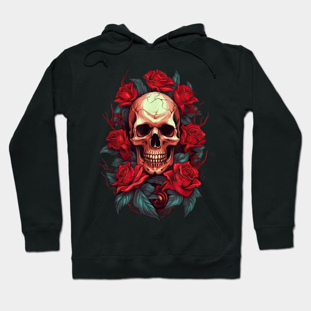 Rose Skeleton - Skull Hand Red - Flower rose Hoodie by The Full Moon Shop